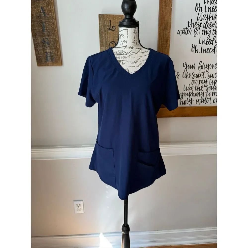 Skechers by Barco Women's V-Neck Short Sleeve Medical Scrub Top Navy Blue Medium
